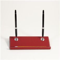 Red Leather Double Pen Stand with Chrome Accents