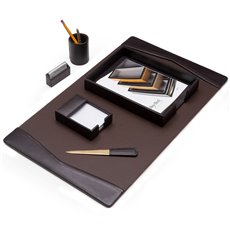 6 Piece Brown Leather Desk Set