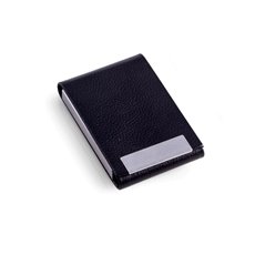 Black Leather Business Card Case with Flip Top and Magnetic Closure
