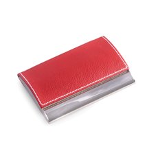 Red Leather Business Card Case with Magnetic Lid