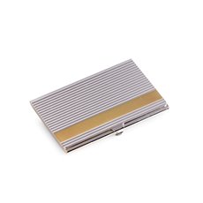 Silver Plated Business Card Case with Lined Design and Gold Trim