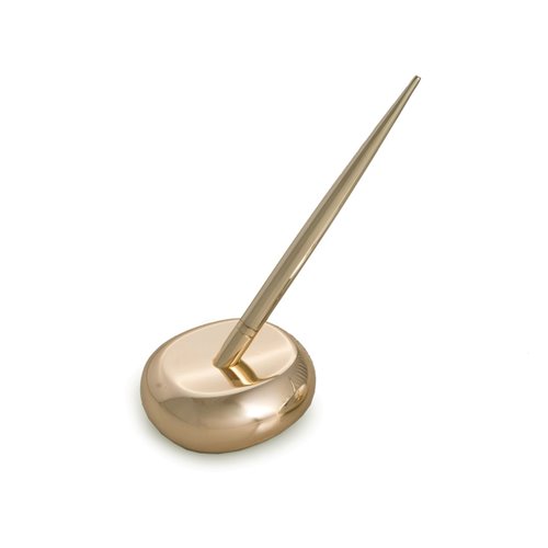 Gold Plated Oval Pen Stand with Pen