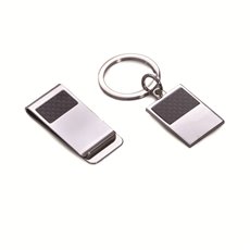 Silver Plated with Carbon Fiber Accents Money Clip and Key Ring Gift Set