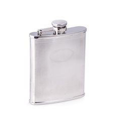 6 oz Stainless Steel Oval Medallion Flask with Captive Cap and Durable Rubber Seal