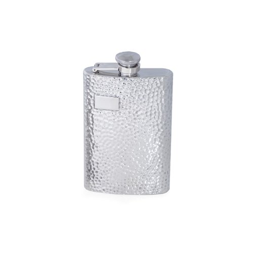 8 oz Stainless Steel Hammered Finish Flask with Captive Cap and Durable Rubber Seal
