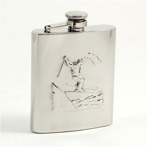 8 oz Stainless Steel Skier Flask with Captive Cap and Durable Rubber Seal