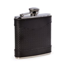 5 oz Stainless Steel Black Leather Woven Flask with Captive Cap and Durable Rubber Seal