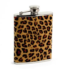 6 oz Stainless Steel Leopard Pattern Flask with Captive Cap and Durable Rubber Seal
