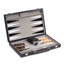 Black Leatherette 15 Backgammon Set with Chrome Accents and Felt Interior Lined