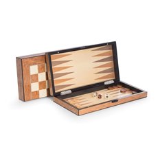 Lacquer Finished 155 Brown Inlaid Wood Backgammon and Chess Set