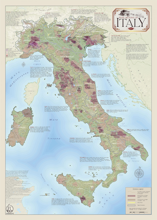 Wine Regions of Italy Wine Map Print 