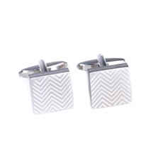 Rhodium Plated Square Cufflinks with Wave Design