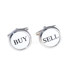 Rhodium Plated Round Buy and Sell Cufflinks