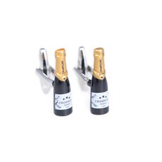 Rhodium Plated Champagne Bottle Design Cufflink with Gold Accents