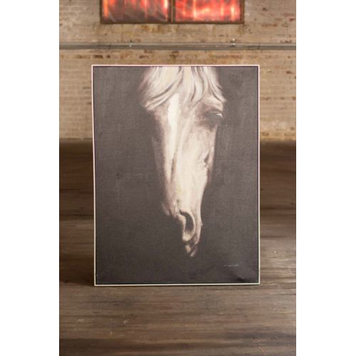 Oil Painting Black and White Front Viewith Horse with Silver Frame