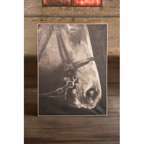 Oil Painting Black and White Side Viewith Horse with Silver Frame