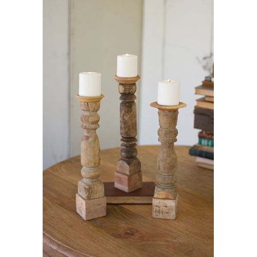Assorted Wooden Reclaimed Banister Candle Stand Set of 3