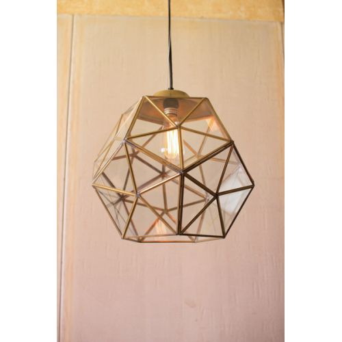 Glass And Gold Metal Faceted Pendant