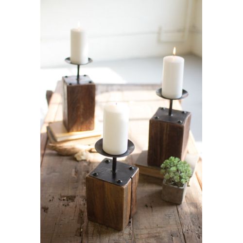 Recycled Wood Candle Holders Set of 3