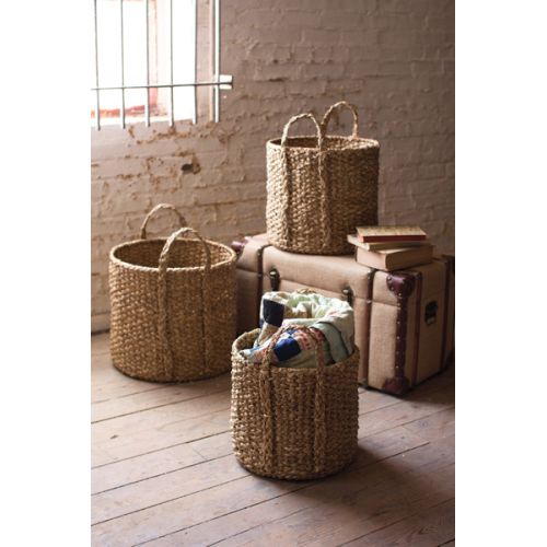 Round Braided Seagrass Storage Basket With Handles Set of 3