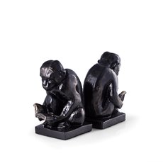 Cast Metal Reading Monkey Bookends with Bronzed Finish