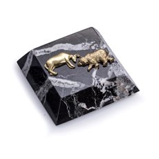 Black Zebra Marble Paperweight with Antique Gold Plated Stock Market Emblem