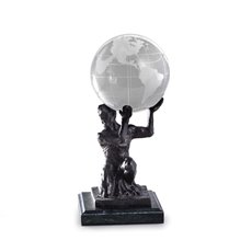 Cast Metal Atlas Ball Holder with Bronzed Finish on Green Marble Base
