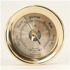 Lacquered Brass Round Barometer with Beveled Glass