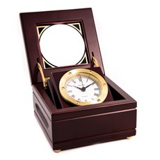 Quartz Clock in Mahogany Hinged Box with Glass Top