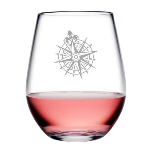 Voyager Compass Tritan Stemless Wine Tumblers, S/4