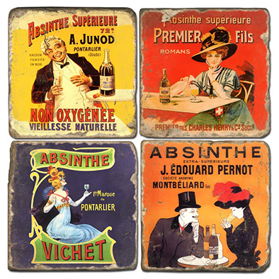 Absinthe Italian Marble Coasters (set of 4)