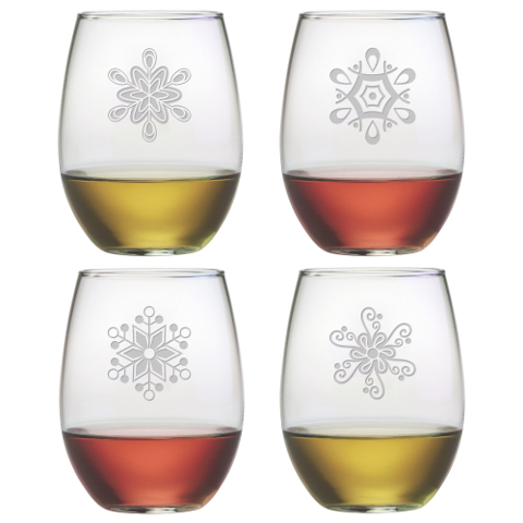 Abstract Snowflakes Stemless Wine Glasses (set of 4)