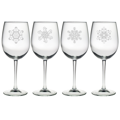 Abstract Snowflakes Stemmed Wine Glasses (set of 4)