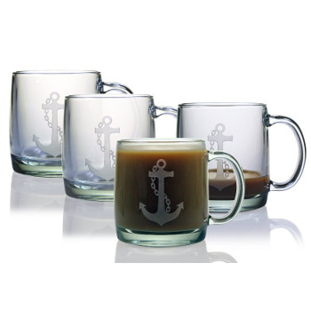 Anchor Etched Coffee Mug Glasses (set of 4)