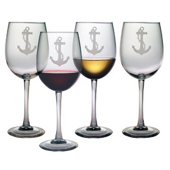 Nautical Anchor All Purpose Wine Glasses (set of 4)