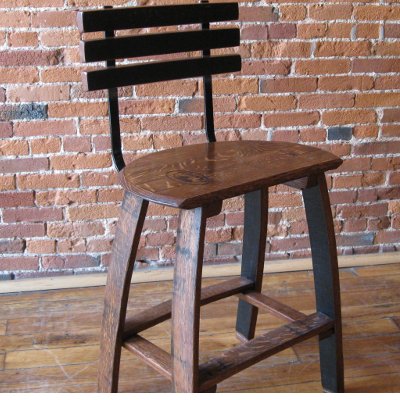 Oak Barrel Head Stave Stools with Back Rest