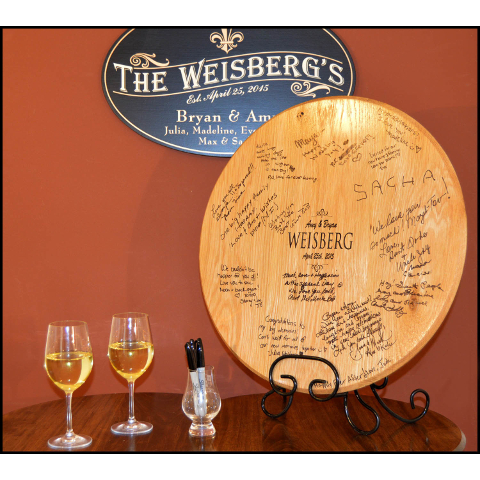 Personalized Wedding Signature Barrel Top with Iron Stand