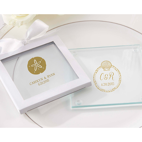 Personalized Seaside Glass Coaster Wedding Favors (set of 36)
