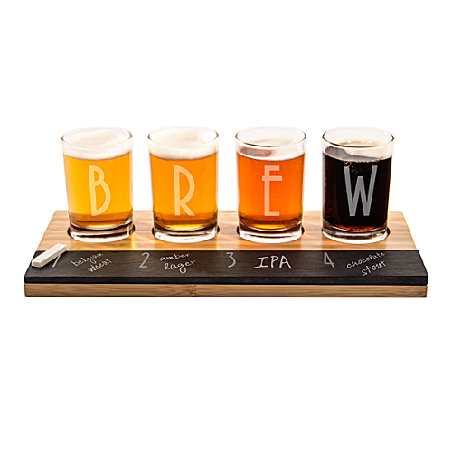Personalized Slate and Bamboo Beer Flight Set