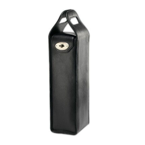 Black Leather Turnlock Wine Bottle Tote
