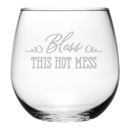 Bless This Hot Mess Stemless Wine Glasses (set of 4)