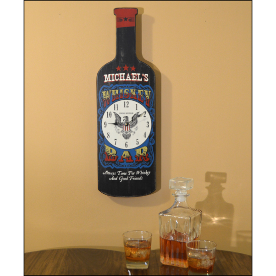 Personalized Whiskey Bottle Clock Wall Art