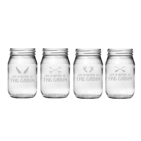 Life Is Better At The Cabin Mason Jar Glasses (set of 4)
