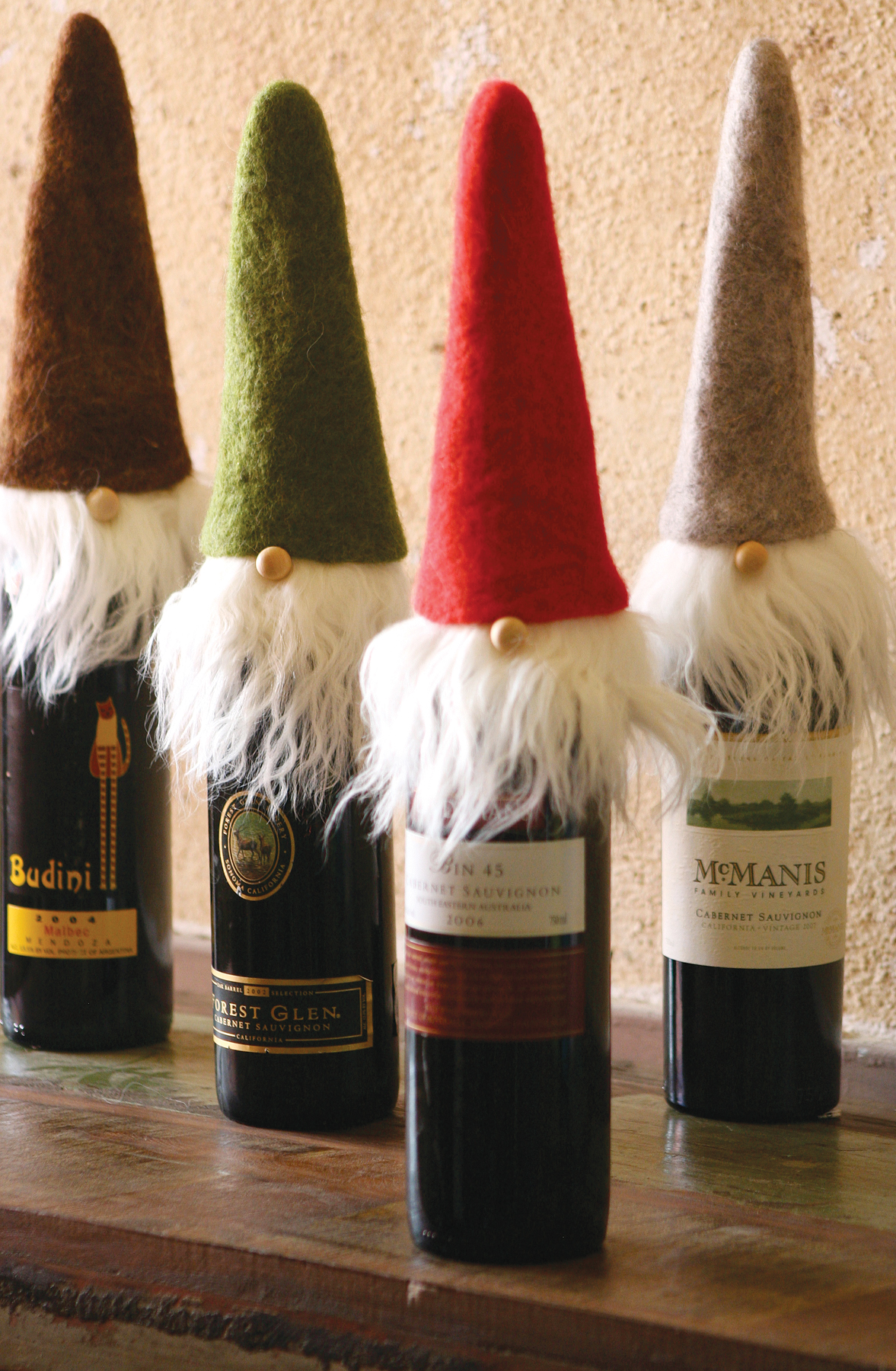 Wispy Beards Santa Wine Toppers (Set of 4)