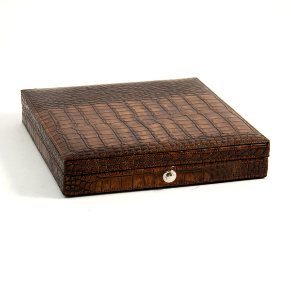 Genuine Crocodile Leather 12 Cigar Humidor with Humidistat