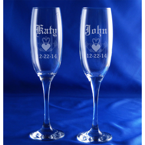 Personalized Claddagh Venue Champagne Flutes (set of 2)