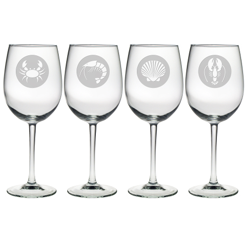 Clambake Circles Etched Stemmed Wine Glasses (set of 4)