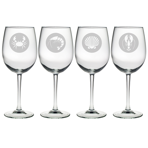 Clambake Circles Etched Stemmed Wine Glasses (set of 4)