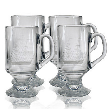 Clipper Ship Footed Coffee Mug Glasses (set of 4)