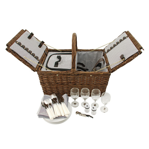 Coastal Cape Cod Wicker Wine and Cheese Picnic Basket